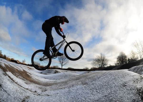 A cyclist  tries out  phase one  of the Cycling Hub at Middleton Park, Leeds.1st December 2017 ..Picture by Simon Hulme