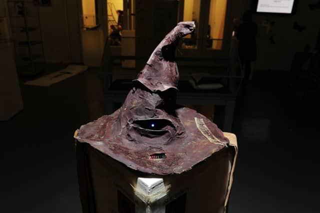 History of Magic Exhibition at Leeds Central Library.. a sorting hat at the exhibition..1st December 2017 ..Picture by Simon Hulme