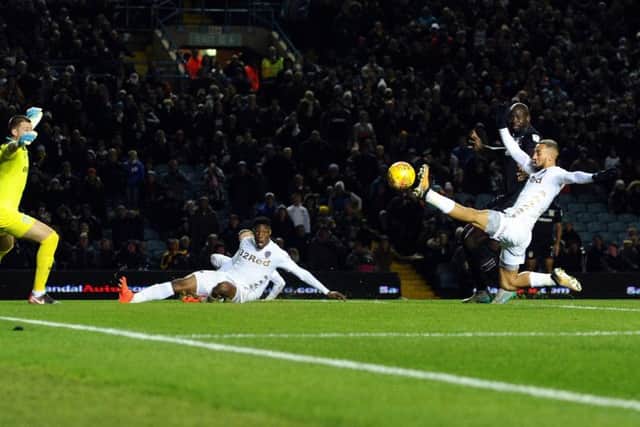 CHANCE: Leeds United's Kemar Roofe misses a great second-half chance.
 Picture: Jonathan Gawthorpe.