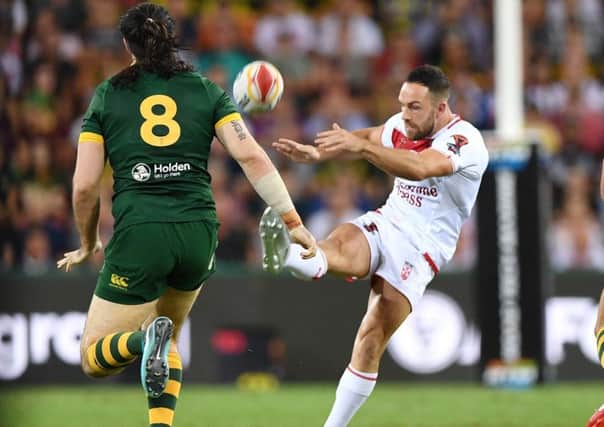 England's Luke Gale kicks during the final of the 2017 Rugby League World Cup at the Suncorp Stadium, Brisbane . PRESS ASSOCIATION . Photo: Gregg Porteous/NRL Imagery/PA Wire.