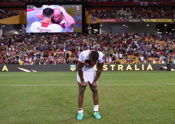GUTTED: Jermaine McGillvaryshows his dismay after England's 6-0 defeat against Australia at the Suncorp Stadium. Picture: Grant Trouville/NRL Imagery/PA