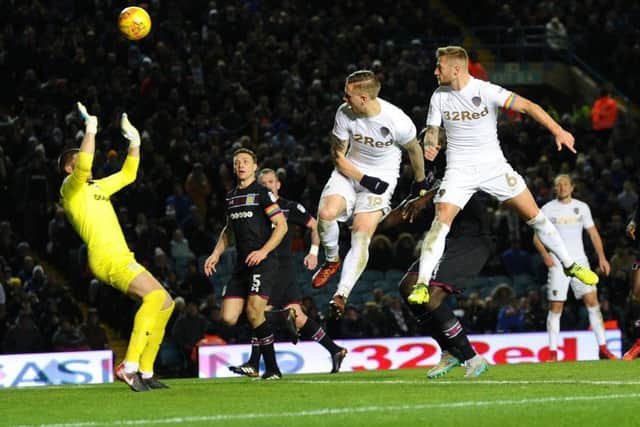 Liam Cooper heads in against Aston Villa but the effort was ruled out for offside.