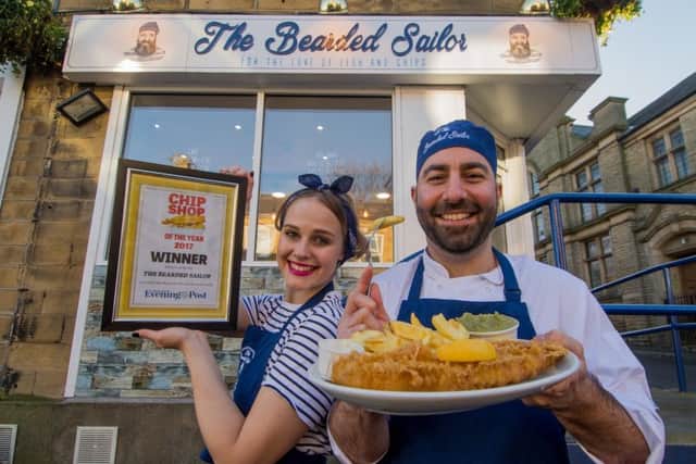 WINNERS: The Bearded Sailor owners Hannah Hall and partner Alex Papaioannou celebrate winning the YEP Chippy Of The Year contest.