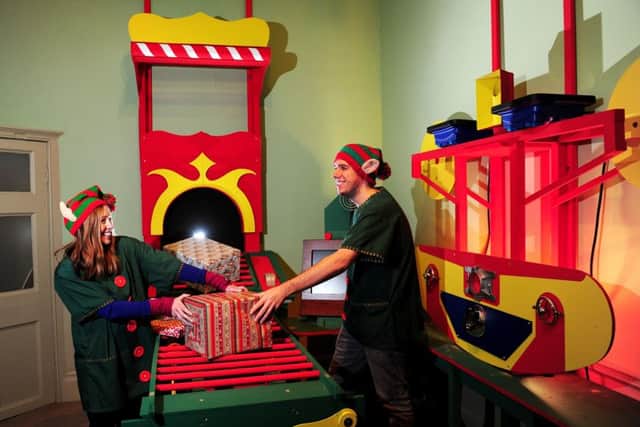 Shelley Dring and Steve Scholey dressed as elfs in the Santas workshop built out of scrap, at Temple Newsam House, Leeds..4th December 2017 ..Picture by Simon Hulme