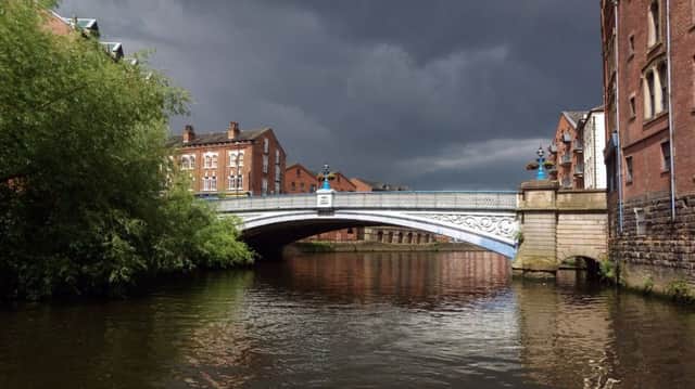 Ominous sky in Leeds
Leeds Bridge
River Aire

Photograph taken by Gary Hope
25 Thornfield Way
Cross Gates
Leeds LS15 7UZ
Telephone 0113 2608556