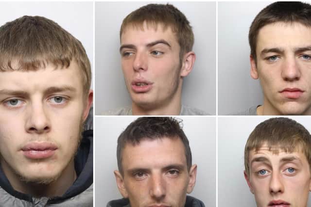 Members of the gang who have been issued with criminal or civil injuctions. Pictured clockwise from left, Jordan Bodally, Macauley Nay, Joseph Thrush, Jack O'Gorman and Ryan Smith.