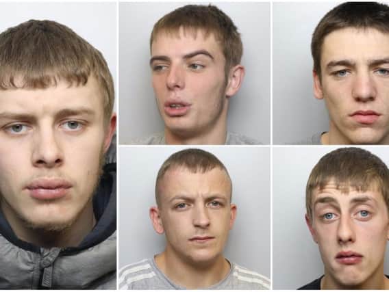 The men banned from touching any vehicles in West Yorkshire without the owner's permission. Clockwise from left, Jordan Bodally, Macauley Nay, Joseph Thrush, Jack O'Gorman and Adam Birkett.