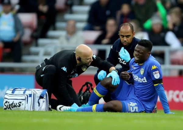 Caleb Ekuban is treated for a foot injury at Sunderland