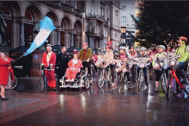 GET SET: Leeds Lord Mayor Coun Jane Dowson waved off charity riders from Leeds City Square.