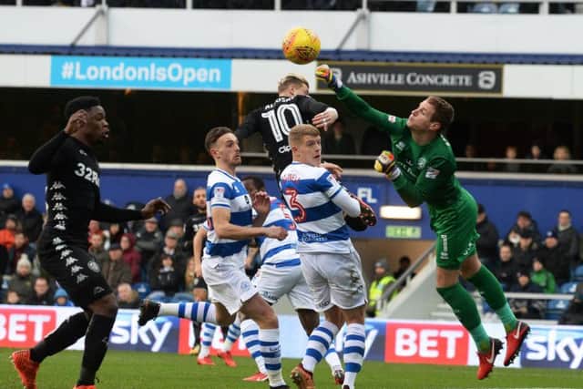 Caleb Ekuban challenges for the ball during Saturday's 3-1 win at Queens Park Rangers.