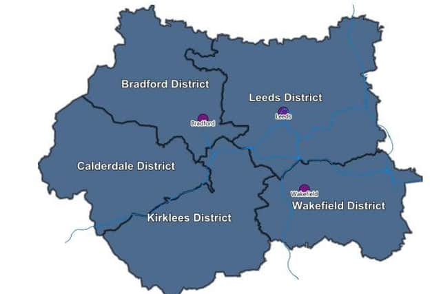 The five districts served by West Yorkshire Police.