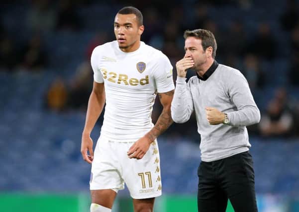 Leeds United's Jay-Roy Grot (left) and  manager Thomas Christiansen. PIC: Richard Sellers/PA Wire