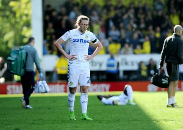 Bad memories: Disapointment for Leeds United's Luke Ayling after their play-off hopes ended at Burton last April (Picture: Jonathan Gawthorpe)