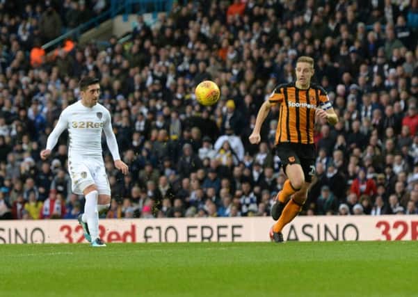 DELIGHTFUL: Leeds United's Pablo Hernandez chips home the only goal of the game against Hull City at Elland Road. Picture by Bruce Rollinson.