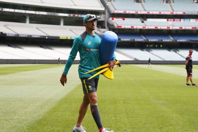 INJURED: Australia's Mitchell Starc during a nets session at the MCG. Picture: Jason O'Brien/PA