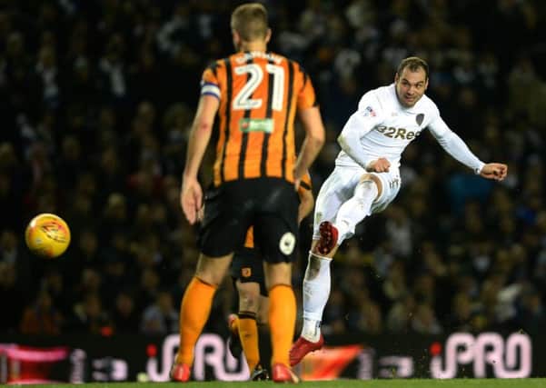 BACK IN BUSINESS: Leeds United striker Pierre-Michel Lasogga fires in a late shot against Saturday's Championship visitors Hull City. Picture by Bruce Rollinson.
