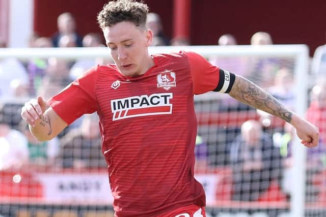 Guiseley goalscorer, Callum McFadzean. PIC: Jason Chadwick