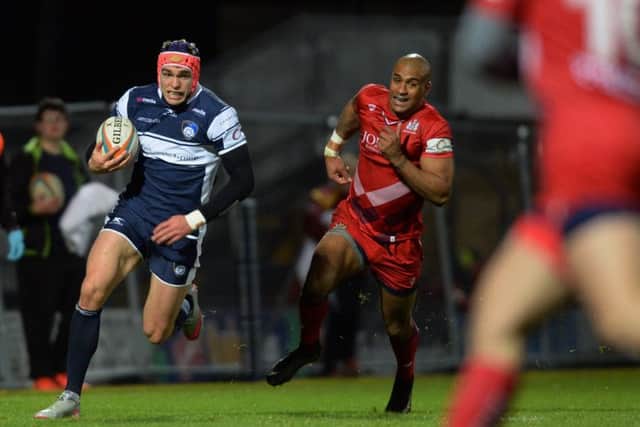 Chris Elder attacks down the wing for Yorkshire Carnegie against Bristol. (Picture: Bruce Rollinson)