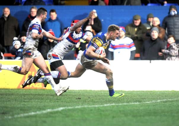 Jack Ormondroyd scores a rare try for Leeds Rhinos in the Festive Fixture with Wakefield Trinity (Picture: Steve Riding)