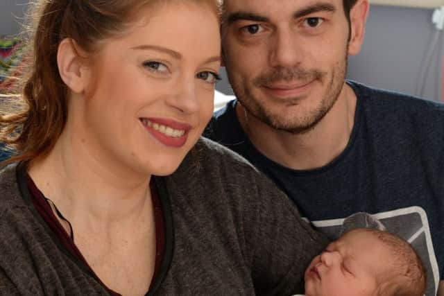 LATE ARRIVAL: Coraline Rose Kay, who was born at 1.40am at Leeds General Infirmary, with parents Tiffany and Robert.