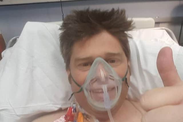 Matthew Tempest pictured in hospital in April 2017  after his second kidney transplant