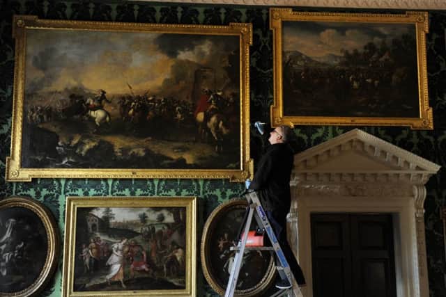 Cleaning up of the Picture Gallery at Temple Newsam House, Leeds..Visitor Assistant Michael Clark at work..8th January 2018 ..Picture by Simon Hulme