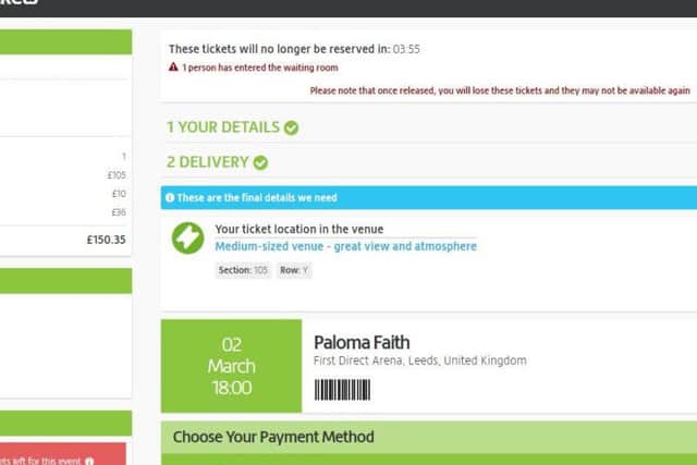 Viagogo only shows booking fees once personal details have been entered.