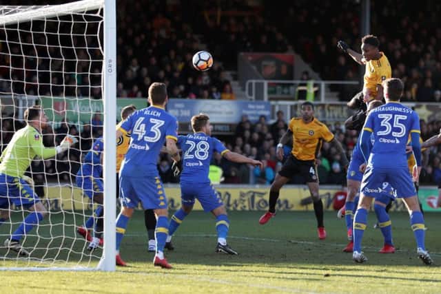 Shawn McCoulsky scores Newport County's winning goal against Leeds United.