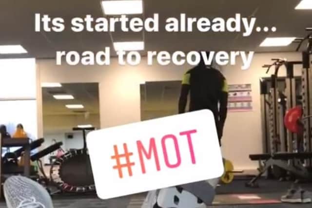 Luke Ayling begins his recovery from ankle surgery at Leeds United's Thorp Arch training ground.