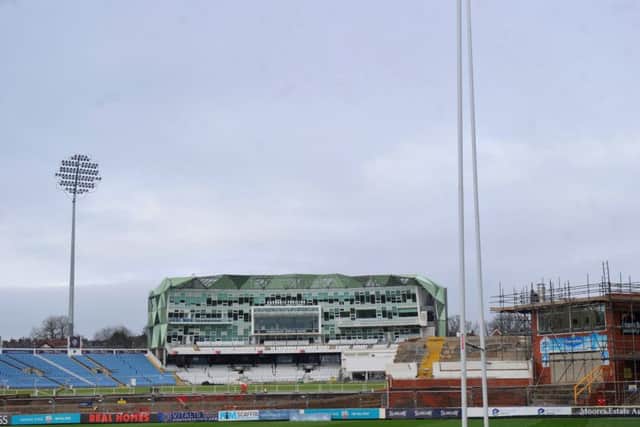 The current view from the rugby side of Emerald Headingley through to its cricket side.