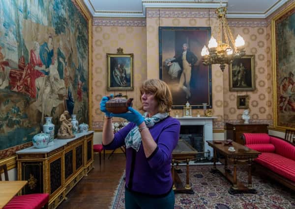 Helen Pratt, assistant community curator, in the Terrace Room at Temple Newsam House, where England's first tea may have been drunk