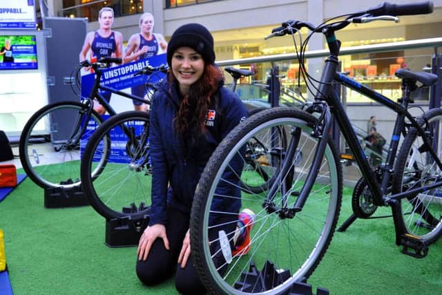 170118  Olympic Triathlete Lucy Hall at Trinity Leeds on Saturday for the triathlon challenge.
