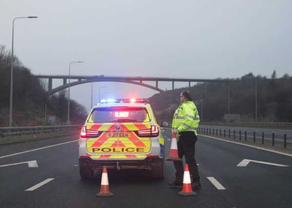 Sunday 14th January 2018, M62,UK 
Picture Credit Charlotte Graham for the Daily Telegraph 

Picture Police attending a Security Incident at the M62 below the Scammonden Bridge on the M62