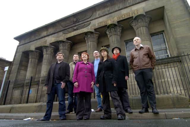 Members of the reformed writing club Savage, pictured at Temple Works (Temple Mill), on Marshall Street, Holbeck, Leeds. Pictured (left to right) Robert St-John Smith, Peter Etherington, Heather Lloyd, Phil Kirby, Maria Protopapadaki-Smith (correct), Ivor Tymchak and Jamie Newman.