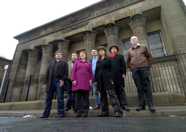 Members of the reformed writing club Savage, pictured at Temple Works (Temple Mill), on Marshall Street, Holbeck, Leeds. Pictured (left to right) Robert St-John Smith, Peter Etherington, Heather Lloyd, Phil Kirby, Maria Protopapadaki-Smith (correct), Ivor Tymchak and Jamie Newman.