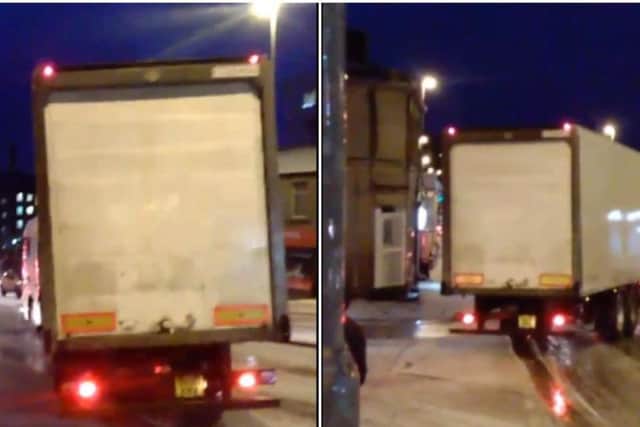 Snow chaos: A lorry skids in Huddersfield due to poor driving conditions. Photo: Arcticblizzard/Twitter
