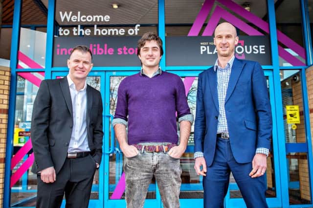PARTNERSHIP: Rob Cowling and Paddy Sturman of Irwin Mitchell with Robin Hawkes of West Yorkshire Playhouse. Photo: Anthony Robling.