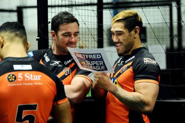 Relaxed: Grant Millington and Jesse Sene-Lefao at Castleford Tigers 2018 pre-season media day. PIC: Jonathan Gawthorpe