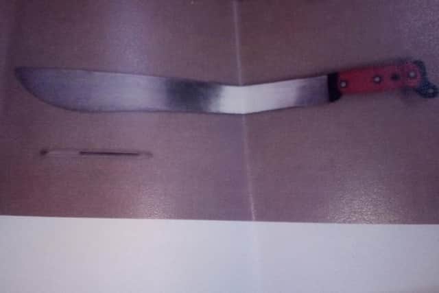 A police photograph of the machete used in the Ferrybridge shop robbery