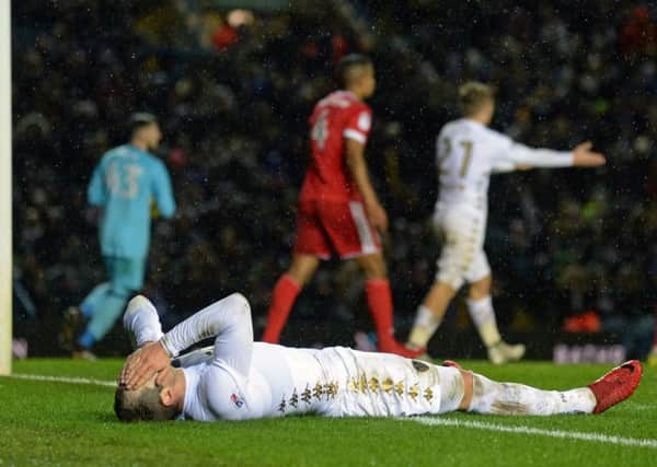 FRUSTRATION: Leeds United's Pierre-Michel Lasogga after his close-range header was saved against Nottingham Forest. Picture by Bruce Rollinson.