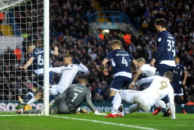 COMEBACK: Leeds United's Kemar Roofe scrambles in the equaliser. Picture: Tony Johnson.