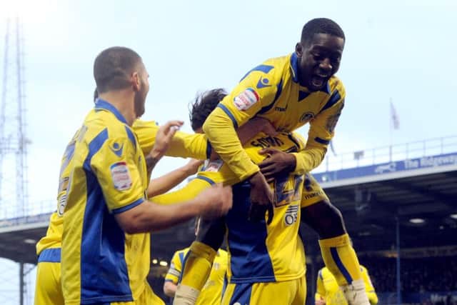 Davide Somma celebrates after he scored the second goal for Leeds.