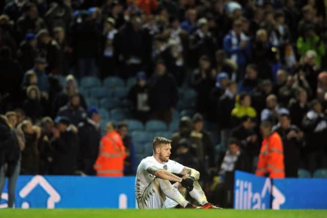 20 January 2018......    Leeds United v Millwall
Despair for Pontus Jannson at the of the game where Leeds conceded two late goals to throw away victory to a defeat.  Picture Tony Johnson.