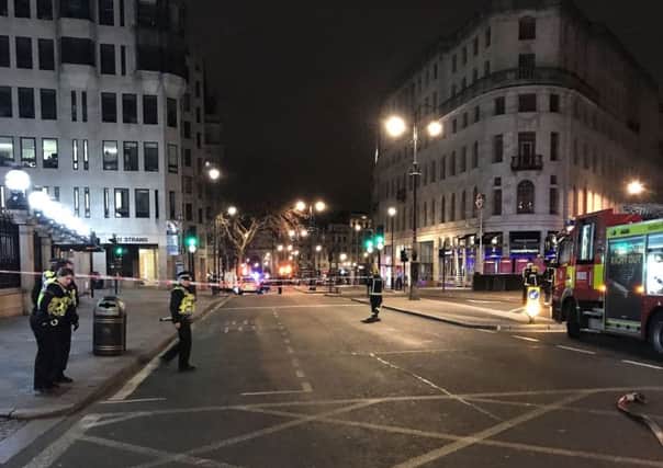 Picture of the Strand after a gas leak forced the evacuation of 1,450 people from a nightclub and a hotel and closed Charing Cross station in central London.