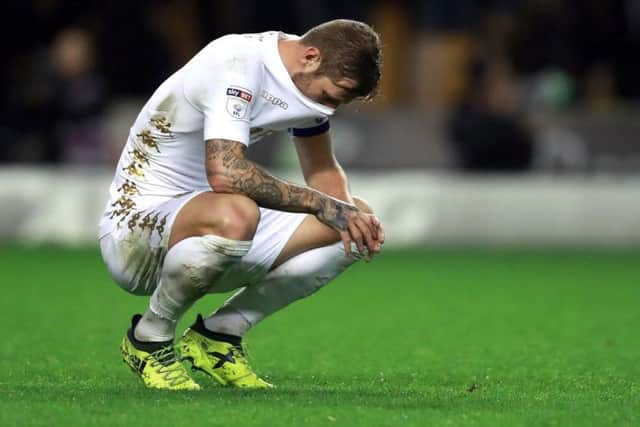 Seeing red, Whites' captain Liam Cooper. PIC: Mike Egerton/PA Wire
