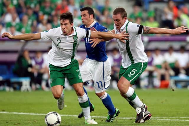 Former Republic of Ireland centre-back Sean St Ledger, left, has signed for Guiseley. PIC: Niall Carson/PA Wire