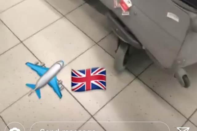 Via Instagram, Pascal Struijk arrives at Leeds-Bradford Airport last night.