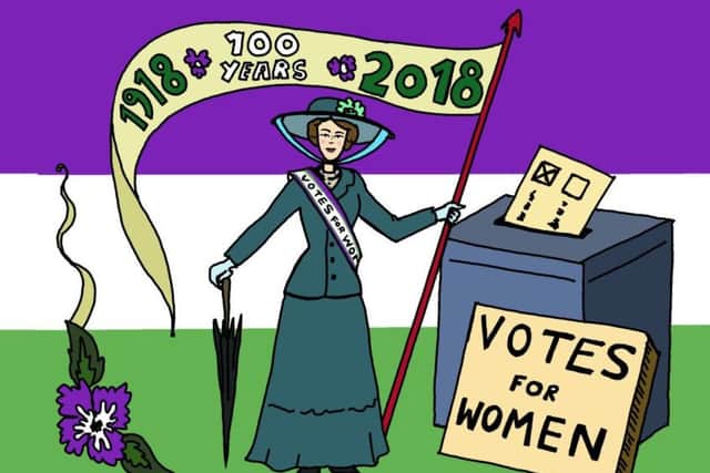 Jack Knight cartoon re 100th anniversary of women getting the Parliamentary vote.