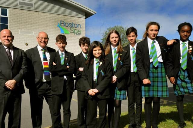 Pupils from Boston Spa Academy, with their headteacher Chris Walsh (second left) and Sir John Townsley, The Gorse Academies Trust Chief Executive (left).