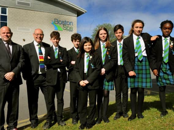 Pupils from Boston Spa Academy, with their headteacher Chris Walsh (second left) and Sir John Townsley, The Gorse Academies Trust Chief Executive (left).